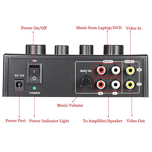 KKmoon Karaoke Som Portátil de Som Estéreo Mixer Eco Dual Entradas de Microfone Com Cabo RCA Adaptad