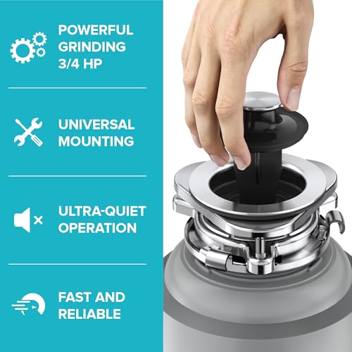 KRAUS WasteGuard High-Speed 3/4 HP Continuous Feed Ultra-Quiet Motor Garbage Disposal with Power Cord and Flange Included and Universal Mount, KWD210-75MGR - image 2