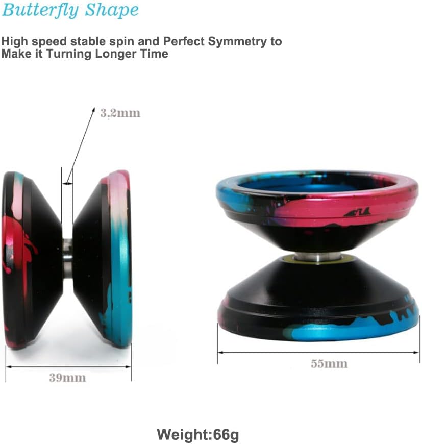 MAGICYOYO V6 Yoyo Locus Professional Responsive Yo-yo for Kids Teens Adults Toys, Beginner Yoyos, Advanced Cool Tricks Yo-Yos Metal with 5 Yo Yos Strings + Glove+ Bag+ User Manual, Blue&Pink&Black