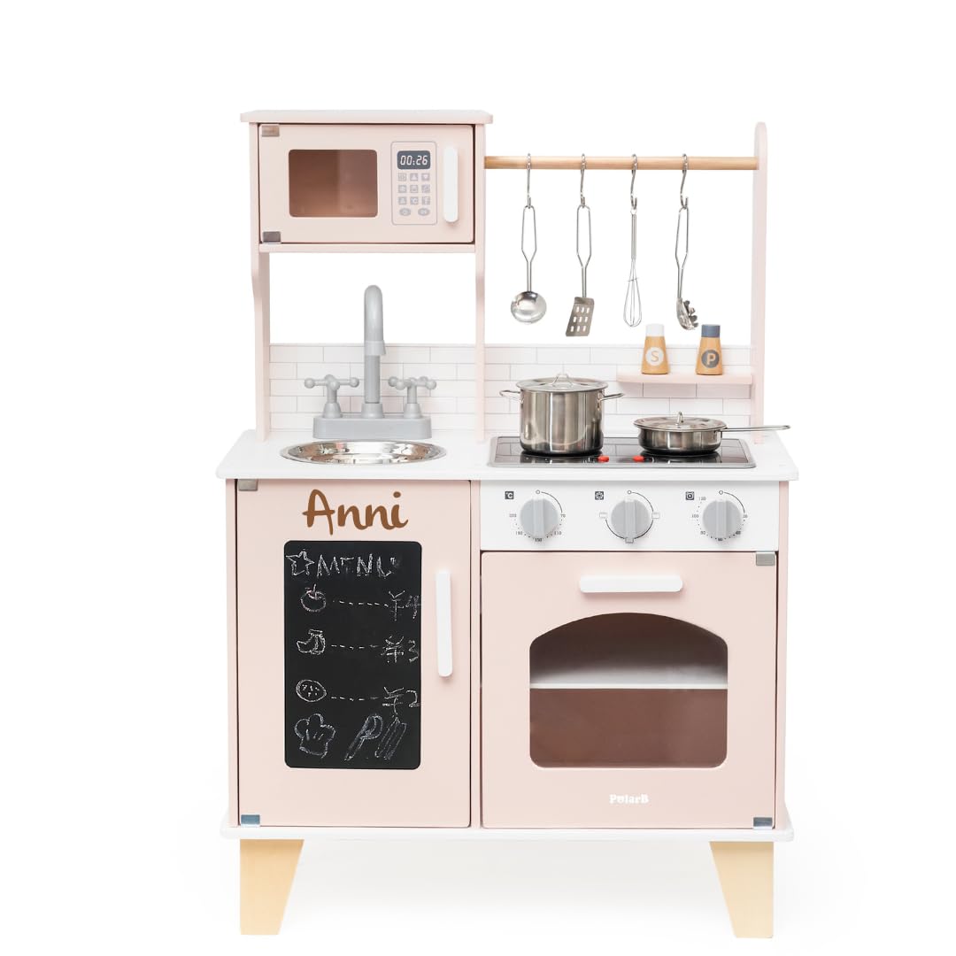 Cucina per bambini in legno personalizzabile – cucina giochi con luce e funzione sonora – cucina bambini con accessori da cucina – regalo 1 compleanno ragazza – rosa