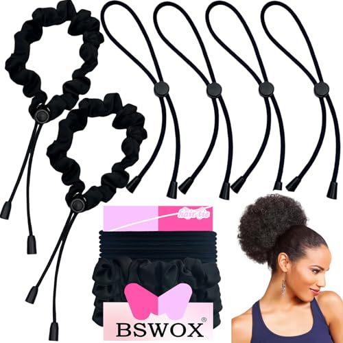 6 Pcs Black Adjust Afro Puff Hair Tie, Adjustable Hair Ties, Thick Black Hair Band, Silk Soft