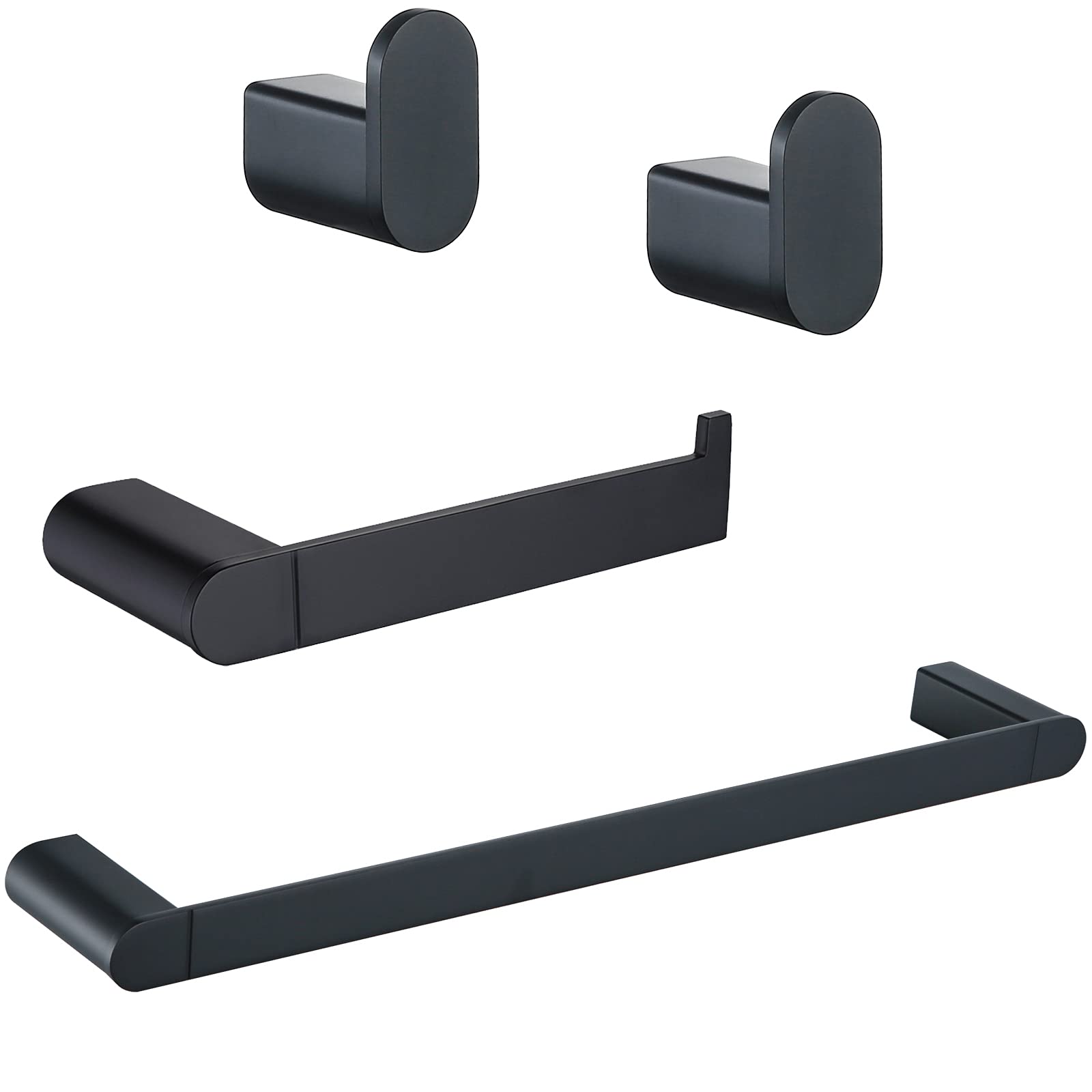 Bathroom Hardware Set, RANDOM Matte Black Towel Bar,Thickened SUS304 Stainless Steel 18”Bathroom Towel Bar,Toilet Paper Holder and 2 Robe Hooks, Wall-Mounted 4Pcs 96026S-4MB