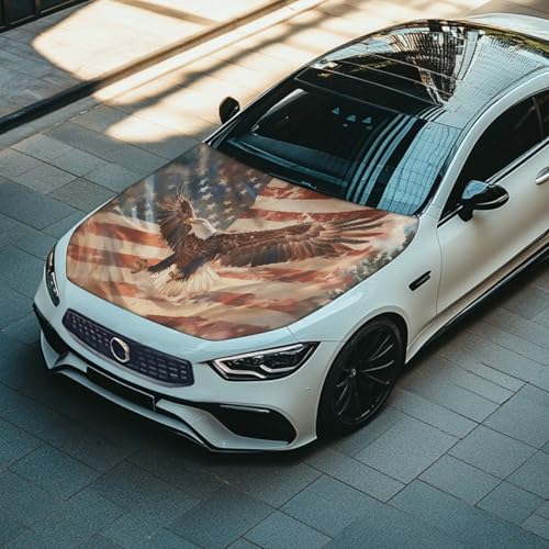 Image of Car Hood Cover Protector Breathable Elastic Fabrics All-Season Protection American Flag and Eagle Auto Hood Decoration and Protection for Most Sedans Small SUV Truck