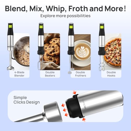 Consciot 4-in-1 Immersion Blender Handheld Max 1100W, Corded Stick Emulsifier with Entire Stainless Steel Blender Shaft, Trigger Speed Control, For Blending, Beating, Frothing, Mixing & More, Non-BPA image 5