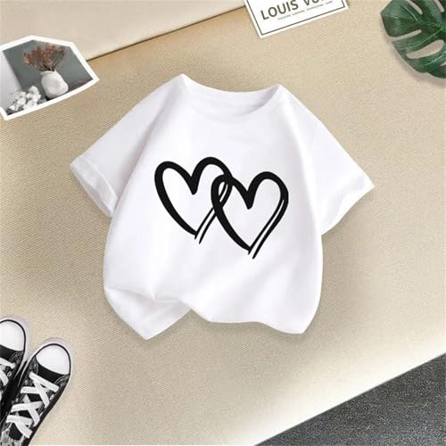 Girls Soft Cotton Short Sleeve Tee Tops Kids Girls Trendy Heart Graphic T-Shirts Loose Fit Comfy (White, 12-14 Years)2