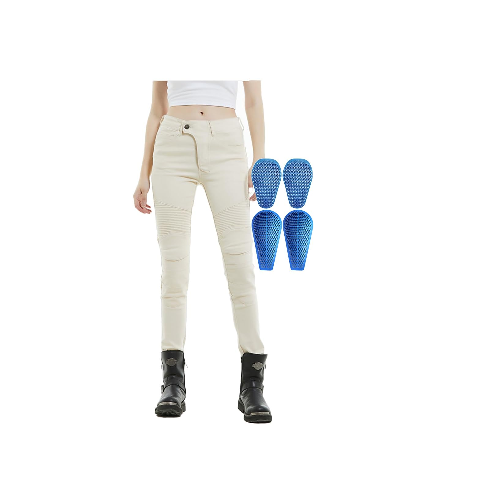 Pantaloni Bianchi Da Equitazione Avventurosi Jeans Da Moto Impermeabili | Con Protezione CE for Ginocchio E Anca, for Motociclisti Dual Sport E Touring