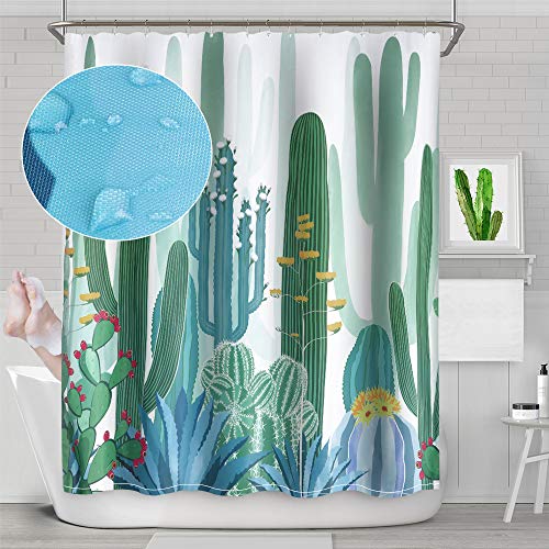 Preisvergleich Produktbild Hoomall Green Topfpflanzen Kaktus Sukkulenten Druck Duschvorhang Polyester Wasserdicht Badezimmer Vorhang mit Stoff 180 x 180 cm