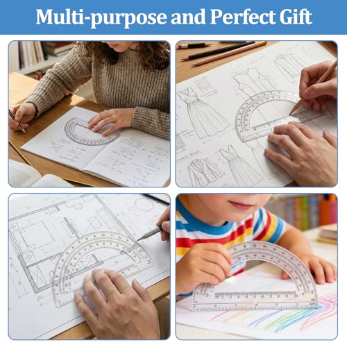 8 Pack Plastic Protractor,Math Protractors Clear 180 Degrees,Transparent Protractor for Geometry(6 Inch)