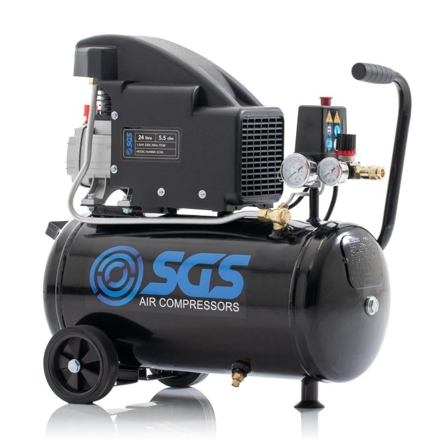 SGS 24 Litre Direct Drive Air Compressor – Compact Air Compressor for Workshop & Garage Use, 1.5HP, 5.5 CFM, 115 PSI