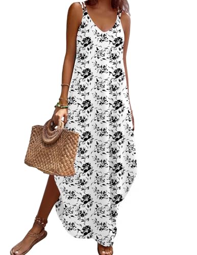 Image of Zeagoo Women's Casual Sundress Summer Maxi Sleeveless V Neck Split Boho Beach Dress Travel Vacation Dress with Pockets