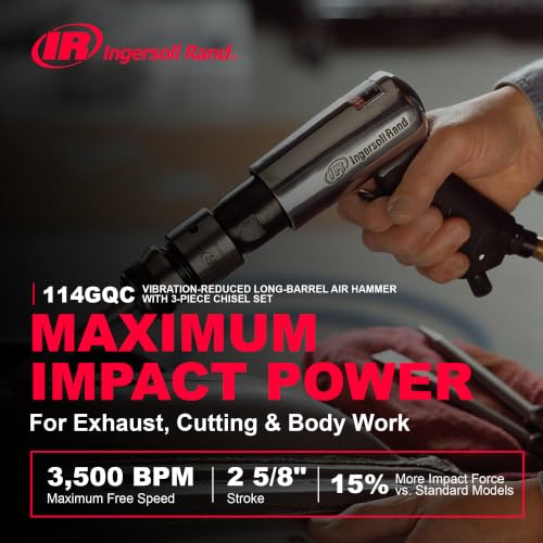 Image of Ingersoll Rand 114GCQ EDGE Series 2 5 /8 inch Stroke Air Hammer Kit | Includes 3 chisel attachments, 3,500 BPM max, ideal for exhaust system repairs and general maintenance tasks