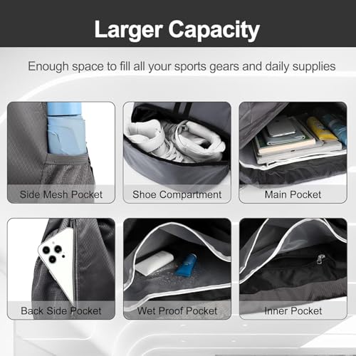 Image of Leosportz Sports Drawstring Bag Backpack for Men Women - Basketball Bag Gym Backpack Dedicated Shoe Compartment | Waterproof Large Space Gym Bag