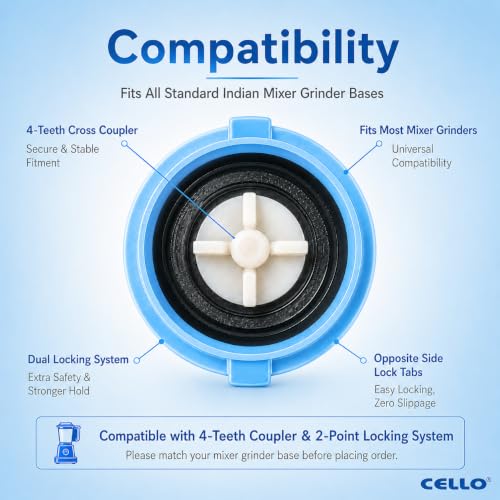 Image of CELLO Stainless Steel Chutney Jar 400ml for Mixer Grinder | Leak-Proof Lid | Food-Grade SS Body | 4 Teeth Compatible | Heavy Duty Grinding Jar for Chutney, Masala & Spices (Sky Blue)