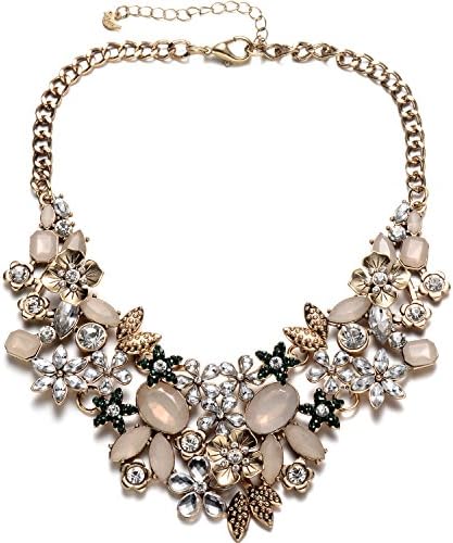 FSMILING Brown Crystal Statement Necklace For Women Chunky Necklaces Costume Bib Necklace Gold Plated
