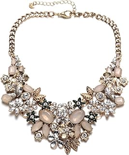 FSMILING Brown Crystal Statement Necklace For Women Chunky Necklaces Costume Bib Necklace Gold Plated