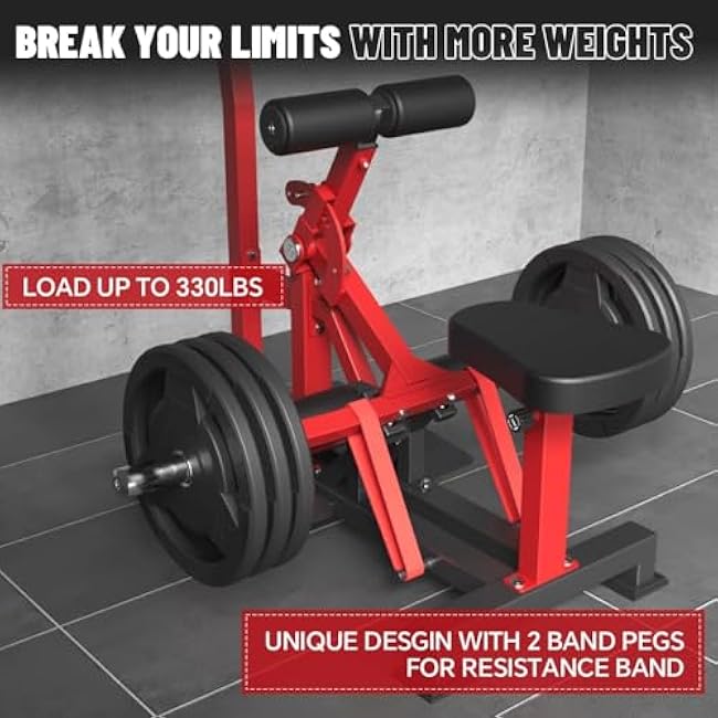 Standing Hip Thrust Machine, 660LBS Plate Loaded Vertical Hip Thrust Machine with Band Pegs, Adjustable Glute Bridge Machine for Butt Shaping and Glute Muscles Building