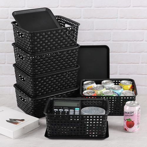 Panier de rangement en plastique avec couvercle, design compact x6 - 5