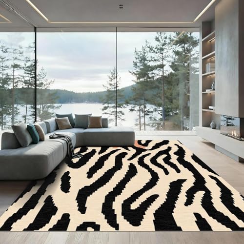 Tapis salon 110x190cm lavable et antidérapant au design abstrait noir - 4