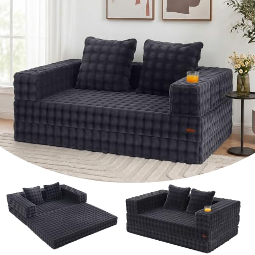 Image of COMAX Futon Sofa Bed, Convertible Sofa Bed, Folding Boneless Couches | Low-Profile Boneless Couch for Living Room, 11.8 inch H Low Seat Small 59 inch Foldable Floor Sleeper Mattress Lounge Space‑Saving