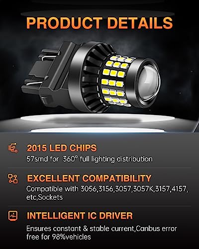 Luyed 2 X 1200 Lumens Extremely Bright 3157 2015 57-Ex Chipsets 3056 3156 3057 3157 Led Bulbs With Projector For Back Up Reverse Lights And Tail Brake Parking Lights,Xenon White(Smaller Size Design) #TOP5