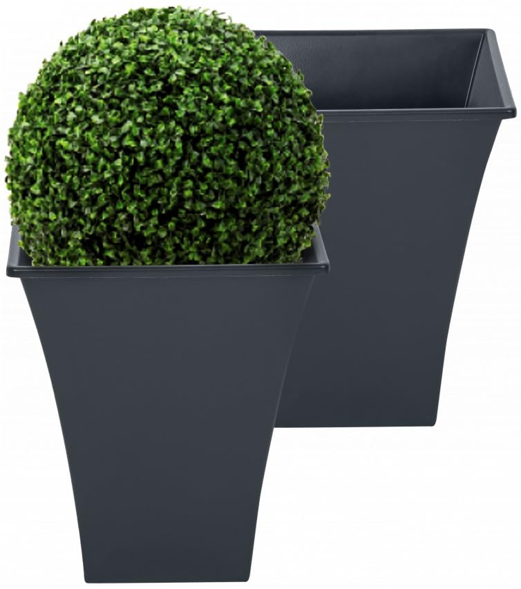 Muddy Hands Pack of 2 Slate Square Plant Pots Indoor Home Outdoor Garden Plastic Planters Flower Herb Tree