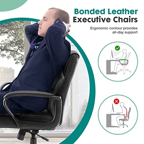Image of OLIXIS Executive Padded Mid-Back Home Office Desk Chair with Armrest, Adjustable Height Computer Chairs, 360-Degree Swivel, Leather, 250Lbs Capacity