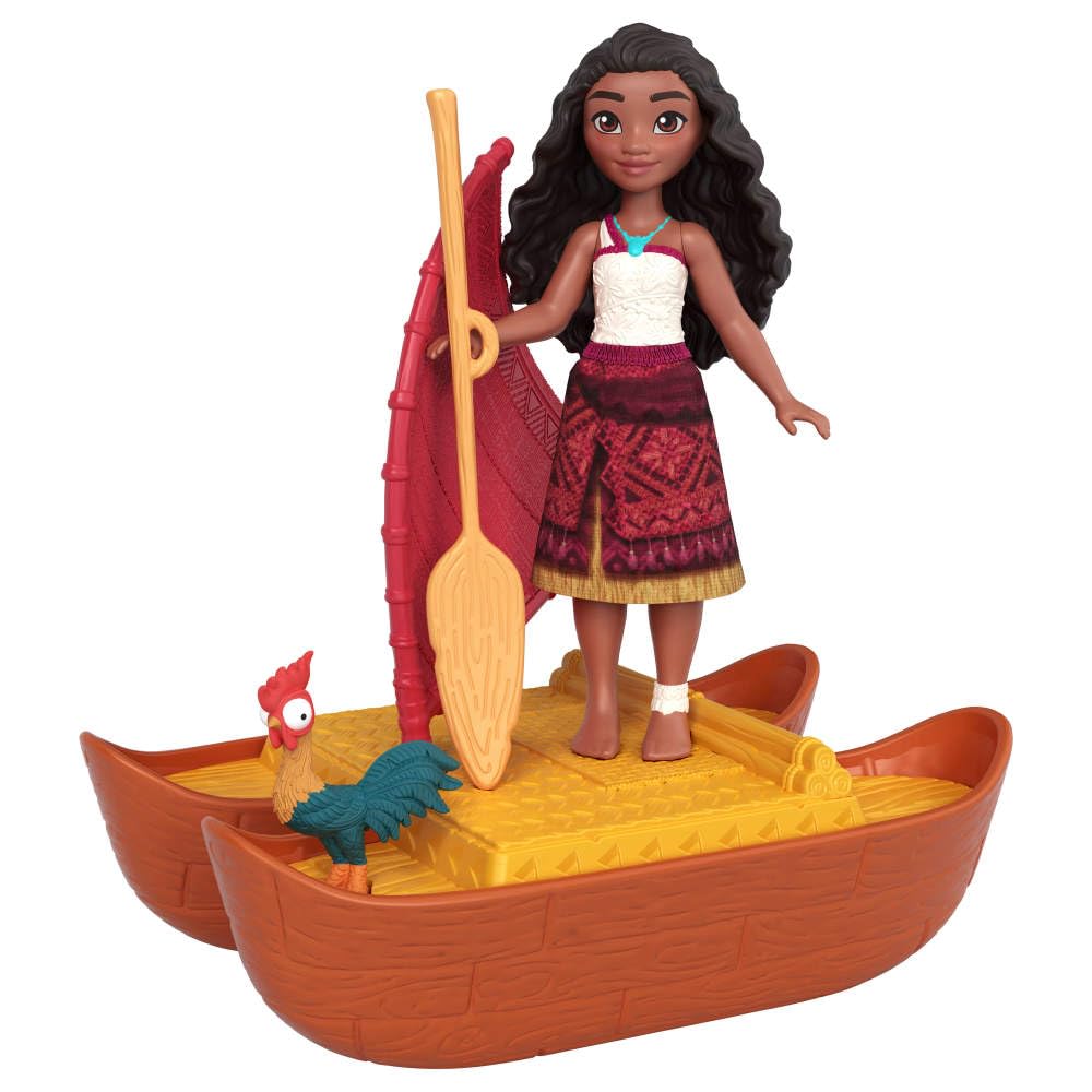 Mattel Disney Moana 2 Toys, Moana & Loto’s Workshop Playset with 2 Small Dolls, Heihei Figure, Floating Boat & 5 Accessories