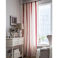 Green Striped Cotton Linen Curtain – Farmhouse Style, Room Darkening, Rod Pocket Panel (59x87) - View #4
