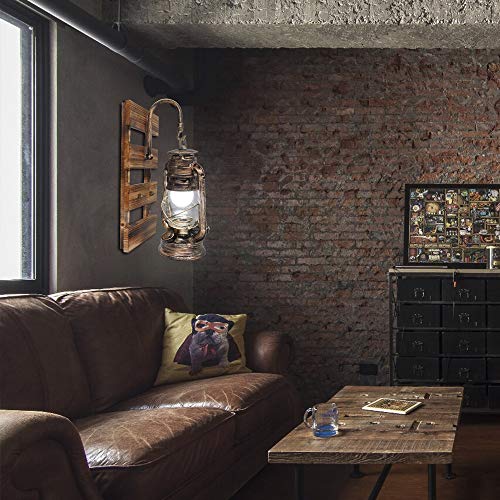 BYX Vintage Wandlamp Industriële Hanglamp Glazen Lampenkap Houten Retro E27 Lantaarn Lamp Binnen Kerosine Wandlamp… - Afbeelding 7