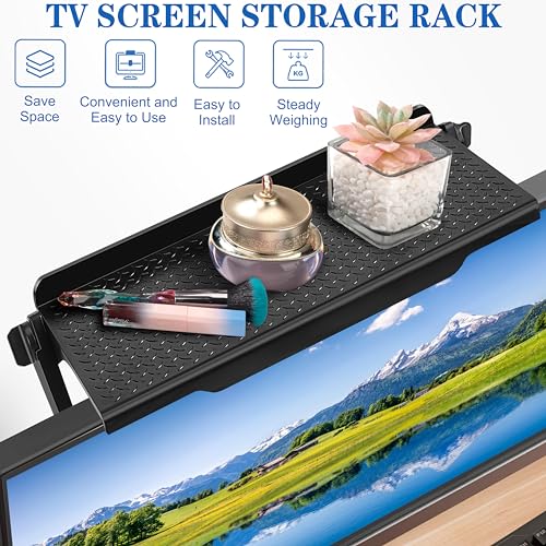 Bildschirm Oberes Regal, 2 Stück Screen Top Shelf, TV Top Regal, Monitor Speicherregal Schweberegale, Einstellbares Bildschirmregal Ablagefach for Media Boxes, Spielekonsole, Router, Fernbedienung