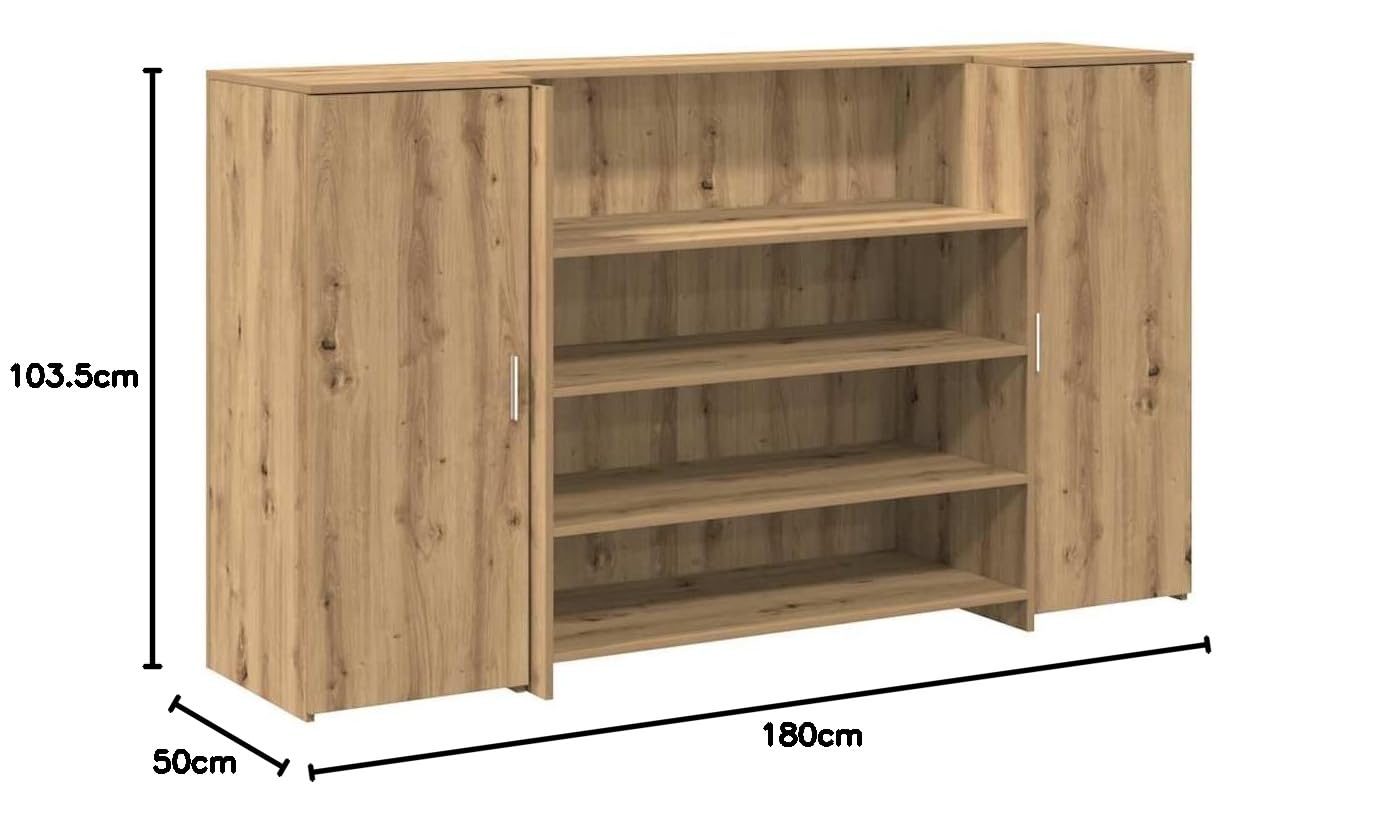 Banco reception Artisan Rovere 180 x 50 x 103,5 cm, materiale in legno, per ufficio, reception scrivania, con spazio di archiviazione per casa, ufficio, moderna soluzione di lavoro
