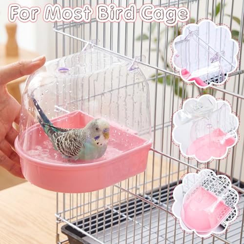 Image of Honeydak 3 Pieces Clear Bird Bath for Cage Parakeet Bird Cage Accessories Hanging Bath Box Parrot Bathing Tub with View for Cockatiel Conure Canary Budgies Parrots (Cute Color)