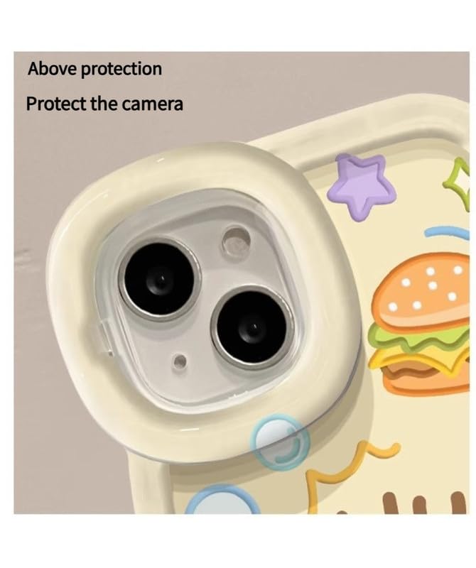 Image of COVERLY 3D Cute New Sponge Bob Cartoon Rainbow Hug Floral Decor Wave Curly Edge Invisible Double Phone Stand Holder Camera Ears Cover Girly Charm Case for Apple iPhone 15 Pro Max (White Color)