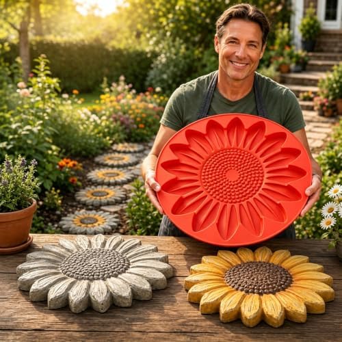 Reusable Sunflower Stepping Stone Mold,DIY Garden Path Paver Mold,Sunflower