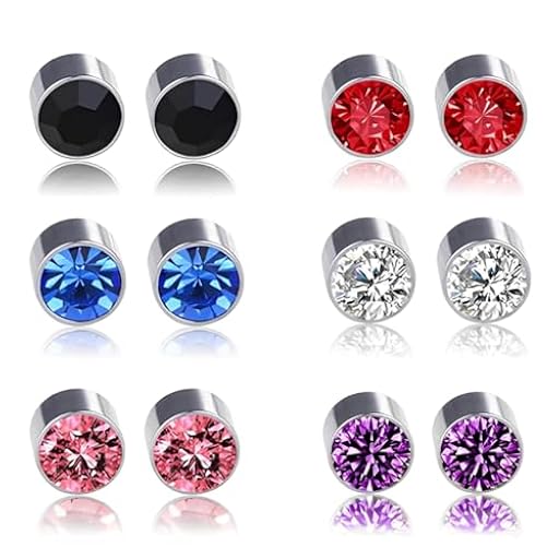 JYNXOR 6 Pares de pendientes magnéticos para hombre, pendientes falsos, Pendientes Magneticos de Iman, Aretes Magnéticos Para unisex Redondos Con Incrustaciones De Circonita Cúbica Aretes, Multicolor | Ya disponible en tu tienda friki favorita! En mundofriki.es!