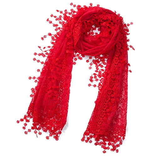 Cindy and Wendy Lightweight Soft Leaf Lace Fringes Scarf shawl for Women