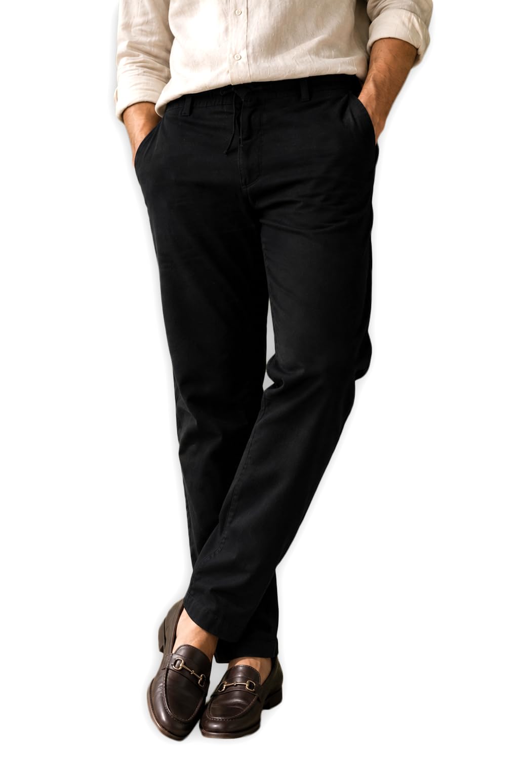 SALLT Men’s Cotton Linen Pants Regular Fit | Lightweight Breathable Casual Trousers with Elastic Waistband & Drawstring Closure | Comfortable Everyday Wear Pants for Office, Travel & Leisure-image-11
