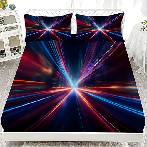 Sabana Bajera 135x190 TecnologíA Sabanas Bajeras Estampadas NeóN Sábana Bajera Ajustable Suaves, Elastico Funda Colchon con 2 Funda Almohada 50x80 cm, para Colchón de 30cm de Altura