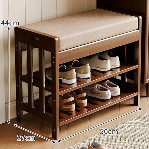 Bamboo Storage Bench with Padded Seat, Sturdy Entryway Solution for Organized Shoes and Comfortable Seating