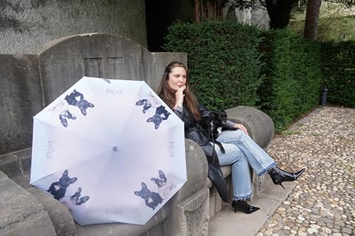 VON LILIENFELD Regenschirm Taschenschirm Französische Bulldoggen Windfest Auf-Zu-Automatik Stabil Leicht Kompakt