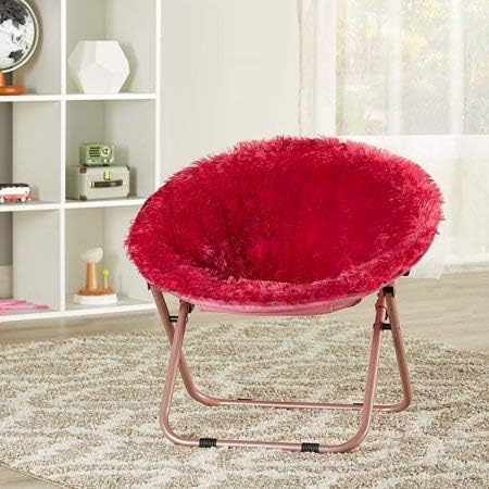 Folding Chair Soft/Wide Seat Faux-Fur Plush Kids Blair Saucer in Red