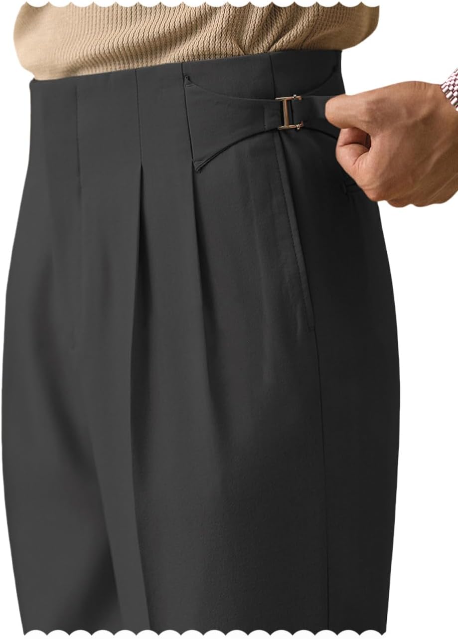 Men‘s Dress Pants Classic Gurkha Pants Slim Fit Casual Pleated Lightweight Trousers