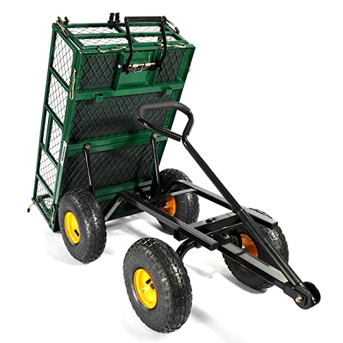 Yardsam Heavy Duty Steel Dump Garden Cart, Outdoor Utility Dump Lawn Yard Wagon 400Lbs Capacity With Liner, Steel Frame Gardening Cart With Removable Sides And 10 Inch Pneumatic Wheels - Green #TOP4