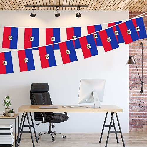 G128 Haiti Haitian Bunting Banner | Flag 8.2 x 5.5 Inch, Full String 33 Feet | Printed 150D Polyester, Decorations For Bar, School, Festival Events Celebration 2