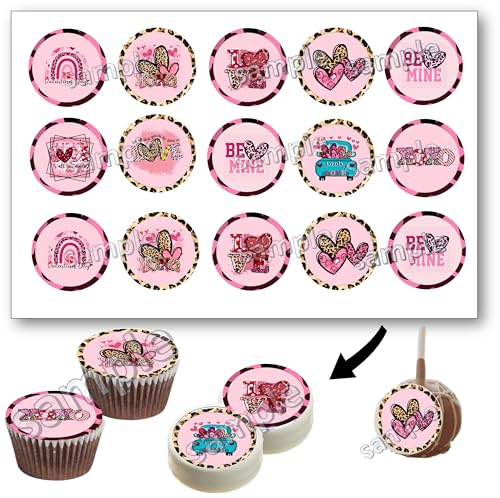 Edible Valentine, Oreo cookies covered images, cupcake topper printed on edible paper sugar icing sheet, for cookie cupcake decorating, 15 circles 2