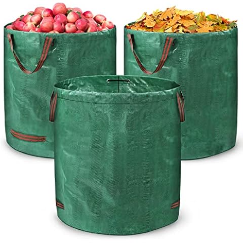 YRHome Gartenabfallsack Stabil 3x 272L Gartensack Robust Gartensäcke Rasensack mit Griffen PP 150g/m² Wiederverwendbar Selbststehend abwaschbar Laubsack Cover