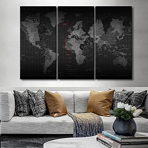 Carte du monde en 3 panneaux triptyque mural impression sur toile grand salon - 4