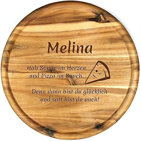 Sterngraf Pizzateller mit Gravur personalisiertes Holz Pizzabrett 32cm Akazienholz Cover