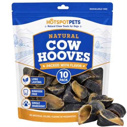 Full-Size Cow Hooves for Dogs | (10 Pack) All-Natural Long Lasting Dog Chews | Made from Grass Fed Cattle | Tasty Treat for Oral Hygiene | Fantastic Alternative for Rawhide and Bully Sticks