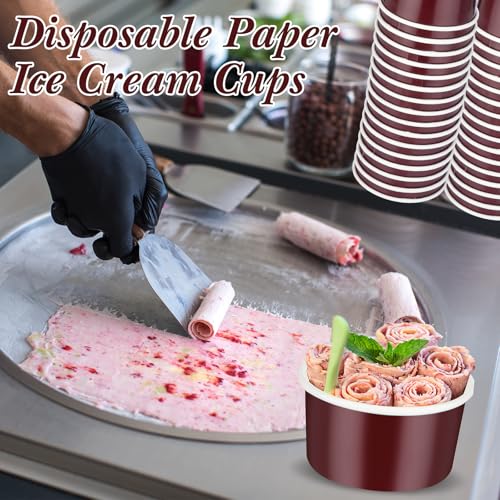 Image of Maxdot 60pcs 3oz Dessert Cups, Disposable Ice Cream Cups, Paper Frozen Yogurt Bowls, for Hot and Cold Foods, Suitable for Gelato or Mousse(Ankara Red)